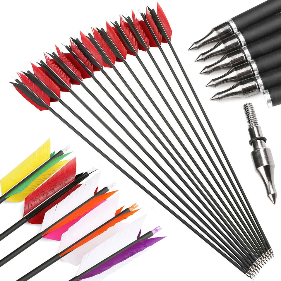 30" Carbon Arrows SP500 Flu Flu Feathers Archery Target Bow Hunting Shoot - Image 3 of 4