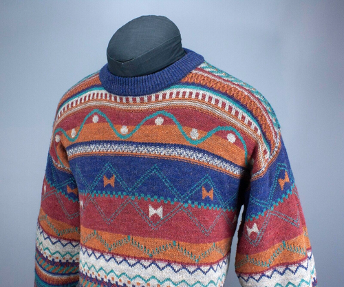 Vintage Cosby Style Sweater 80s 90s Hip Hop Multicolor Jumper Size L Wool Blend - Picture 4 of 12