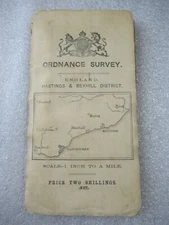1912 Vintage Ordnance Survey White Edition Cloth Map Hastings & Bexhill Sussex