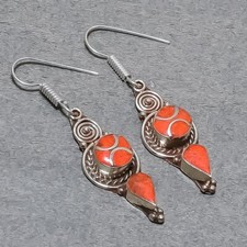 Red Coral Handmade Bohemian Fashion Ethnic Jewelry Nepali Earrings 2.4" SR 5341