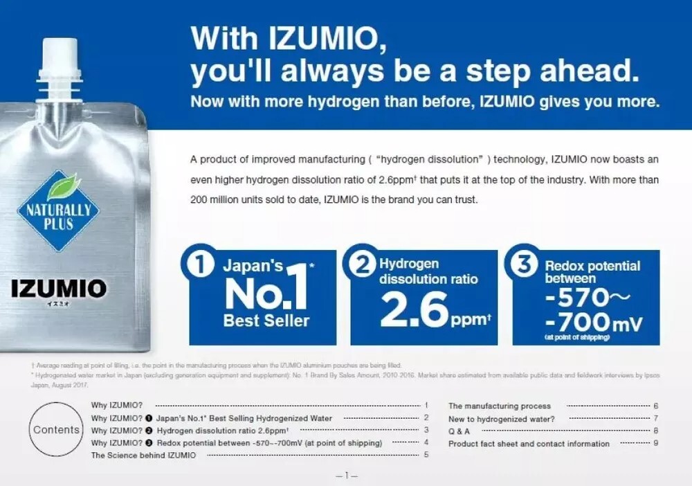 15 x Naturally Plus IZUMIO Hydrogenized Drinking Water ASIA