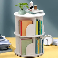 360 2-Layer Rotating Bookshelf Bookcase,Freestanding Storage Shelf Display Rack
