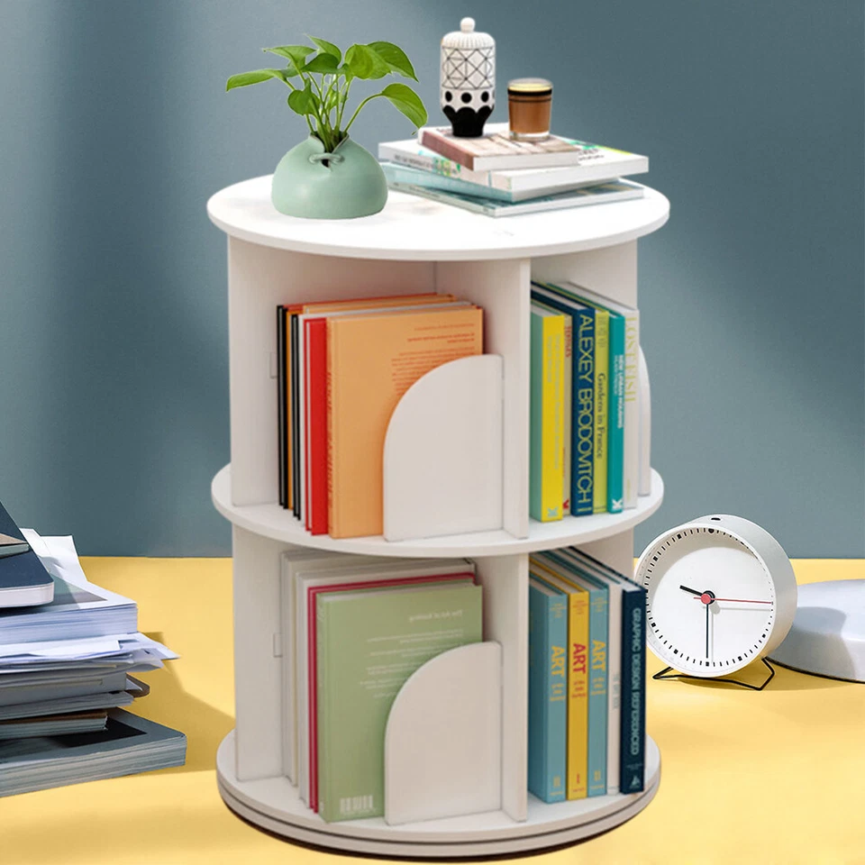 2 Tier Rotating Bookshelf Kids Small Corner Bookshelf for Small Space Bedroom - Image 3 of 4