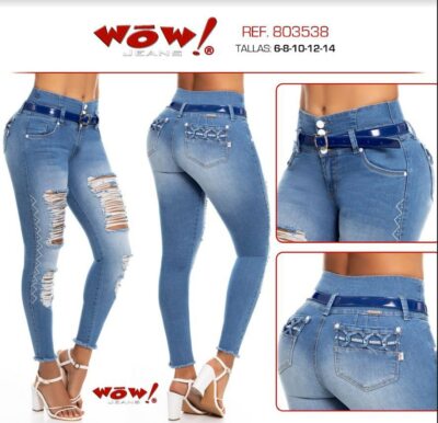 WOW JEANS COLOMBIANOS, Butt Lifter Embroidery Blue Denim Skinny Jeans #803538