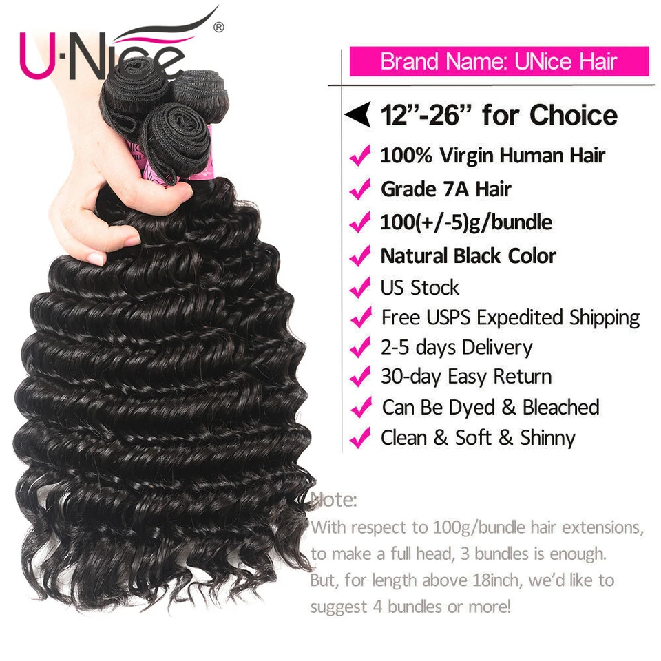 Extensiones de cabello 100 % humano rizadas de onda profunda peruanas UNICE 1/3 paquetes tejido de cabello Foto 3 de 4