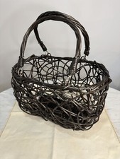 Large Woven Rattan Wicker French Basket Handbag Purse W/ Linen Liner And Handles