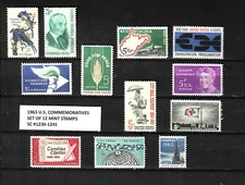 1963 COMPLETE COMMEMORATIVE YEAR SET OF US STAMPS, SC #1230-1241 MNH