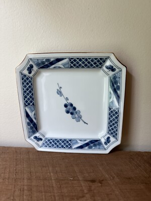 Vintage Noritake Prunus Mume Blue & White Porcelain Plate Marked 
