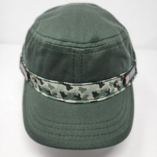 Unbranded Cadet Cap One Size Military Style Cotton Twill Camo Trim Green Hat