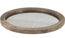 Round Natural Wood Tray with Mirror Inset