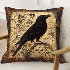 Vintage Raven Pillow Cover Antique Botanical Floral Print Home Decor Pillow Case