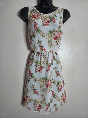 Old Label New Look Isabella Blue Floral Rose Pleated Georgette Dress UK 14 - Image 1 of 4