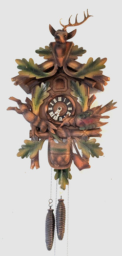 Vtg Handmade Cuckoo Clock-Beautiful Carved Details-Removable Carved Buck Top