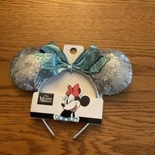 Disney Blue And Gray Glitter Sparkling Minnie Mouse Ears Headband NWT