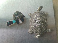 Srebro szterlingowe Marcasite & Zuni Inkrustowany Turkus Abalone Żółw Broszka Partia X2