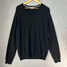 Burberry London V Neck Sweater Soft Cashmere Blend Black Mens Size Large READ