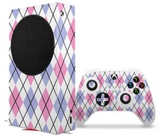 Skin Wrap for XBOX Series S Console Controller Argyle Pink and Blue