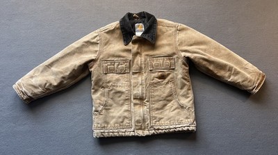 Carhartt Jacket Youth Medium Brown Canvas Quilted Lined