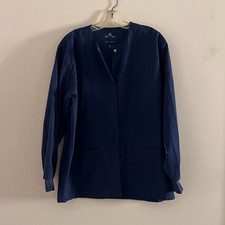 Classic Scrub Jacket Unisex LARGE Navy Blue Snap front multiple pockets
