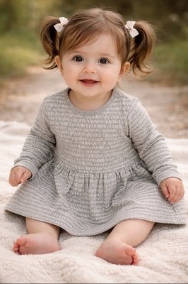 Minymo (Denmark) Baby Girl Organic Cotton Knit Gray Dress Size 9 Months 74cm