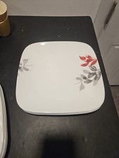 SET OF 6 Corelle Kyoto White Red Gray Leaves 10.5" Square Dinner Plates