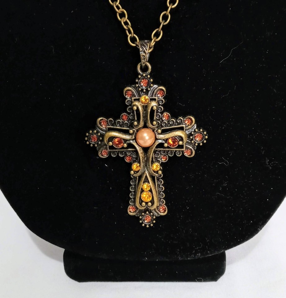 Bohemian Cross Necklace Layered Bronze Orange Colors | eBay