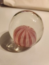 Clear  Pink Art Glass Paperweight Sphere Orb with Swirl Core Center