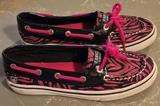 Sperry Girl's "Biscayne 1 Eye Pink/Black"Sparkly Boat Shoes,Size 2