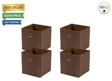 4 Pack Collapsible Fabric Cube Storage Bins 10.5", Natural Wood