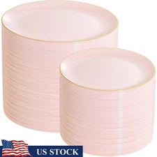 Pink Disposable Plates Value Pack Parties Durable Elegant Plastic Dinnerware New