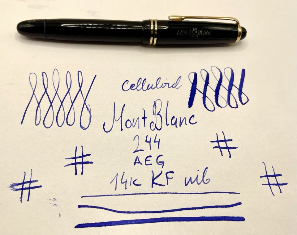 Rara pluma estilográfica de celuloide MONTBLANC 244 años 50 como nueva - AEG - 14 k KF nueva en caja - restaurada Foto 2 de 4