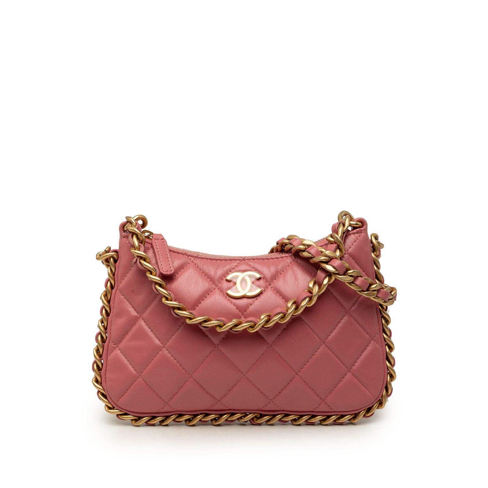 Chanel CC Quilted Lambskin Trendy Chain Around Hobo Pre-Loved Satchel Pink