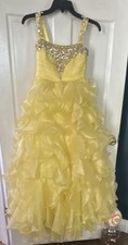Pageant Tiffany Designs Yellow Organza Beaded Sequin Prom Ballgown Long Dress 8