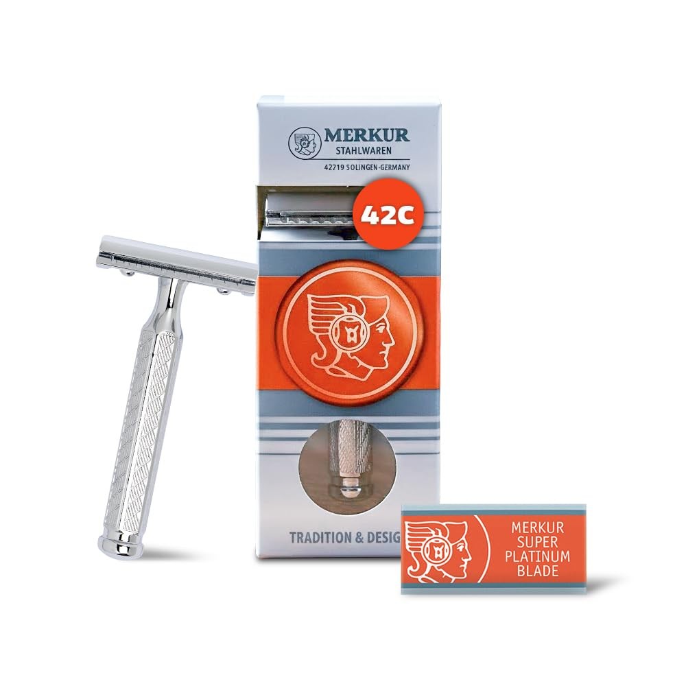 42C Double Edge Safety Razor, Hexagonal Handle, Three-Piece Design, Closed Co...