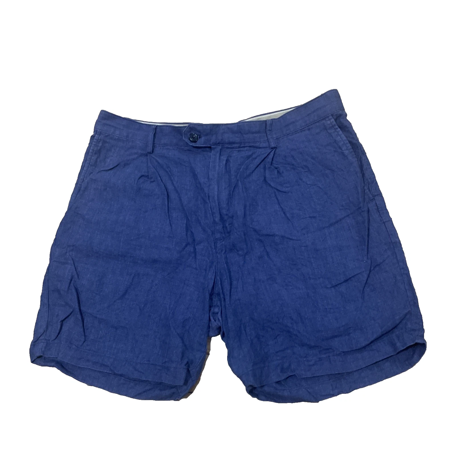 Banana Republic 100% Linen Pleated Shorts Men 35 Blue 7" Inseam Preppy Beach Y2k