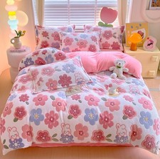 Twin Bedding Sets, Pink Flowers Duvet Cover, Aesthetic Floral Comforter Cover...