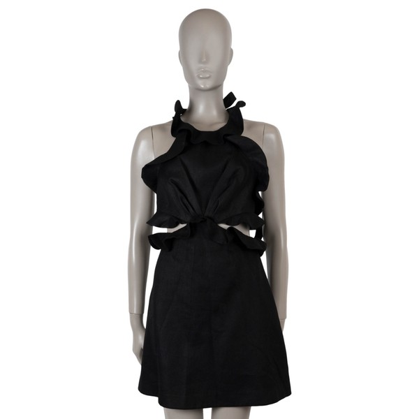 74425 Auth ZIMMERMANN Black Linen 2022 POSTCARD CUT-OUT MINI Dress 0 XS