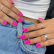 Hot Pink Press on Nails Short Square, Gel Fake Nails Glossy Square Hot Pink