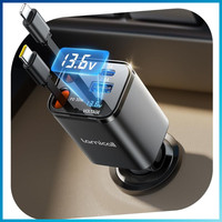 4In1 ZigarettenanzüNder Usb C Auto LadegeräT 69W Mit Einziehbarem Kabel