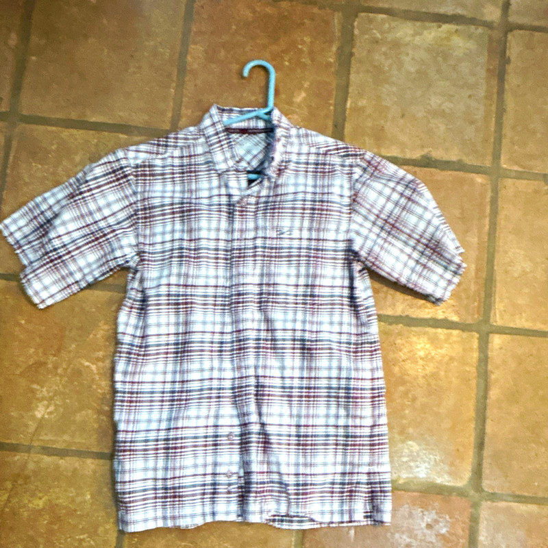 GameGuard Men’s White/Burgundy/Gray Plaid Short Sleeve Button-Up Shirt S