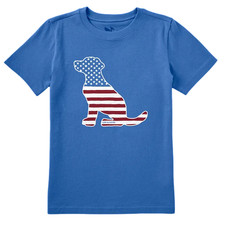 Life is Good. Kids Dog Bless America Short Sleeve Crusher Tee, Athletic Blue