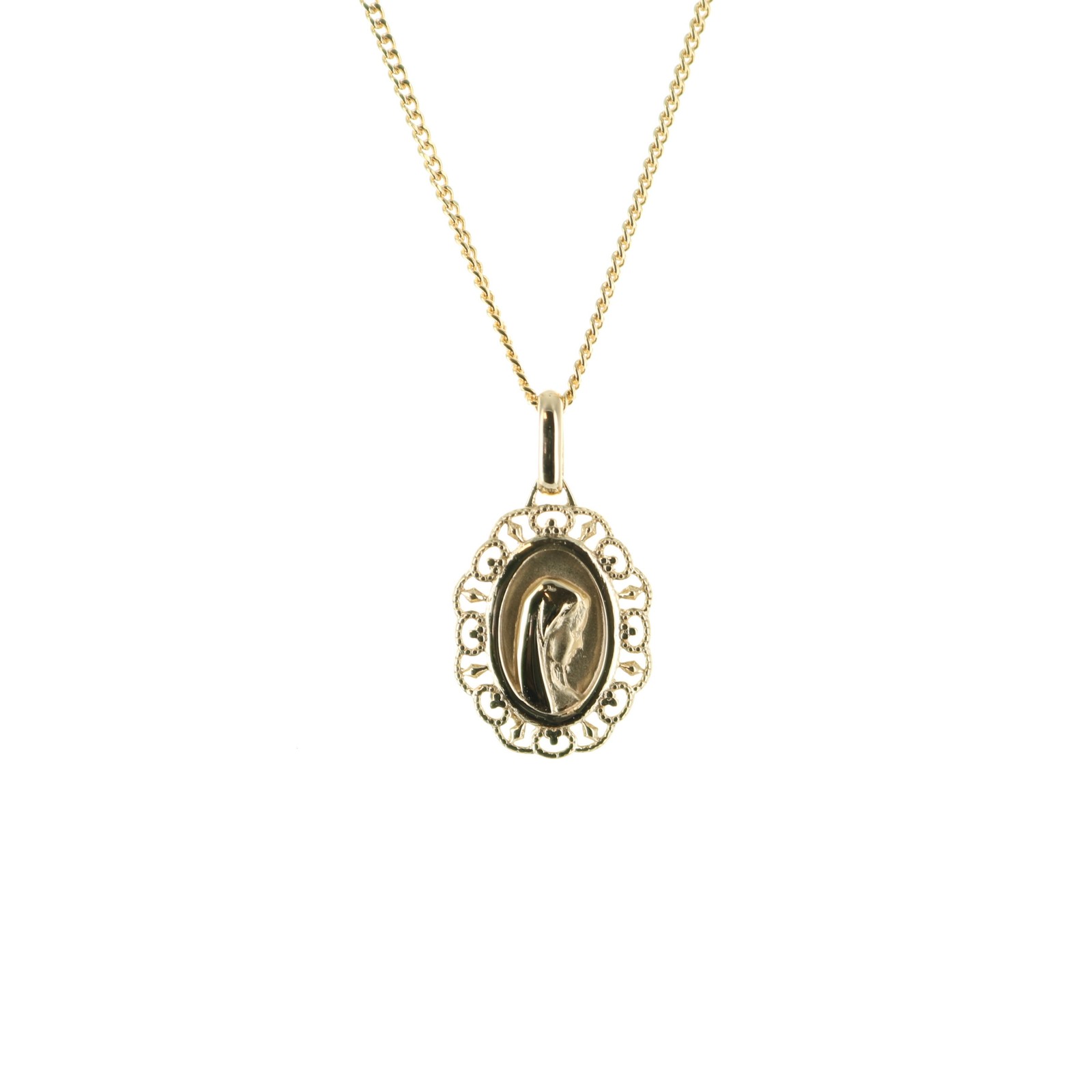 Parure plaqué or pendentif Vierge dentelle 11mm, le cadeau de baptême idéal