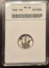 1945  MS66 Mercury Silver Dime ANACS Soap Box Holder