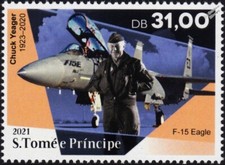2012 CHUCK YEAGER Co-Pilot of USAF F-15 EAGLE Aircraft Stamp (2021 Sao Tome)