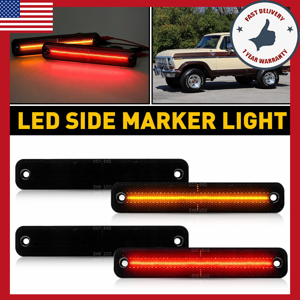 4x Fit 1973-1979 F-Series Ford Truck Smoked LED Front & Rear Side Marker Lights