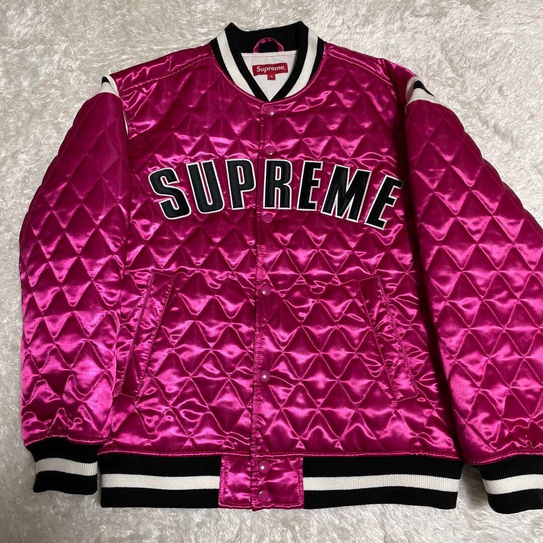 Supreme - Quilted Satin Varsity Jacket SS17 Polyester Pink Supreme - Quilted Satin Varsity Jacket SS17 Polyester Pink