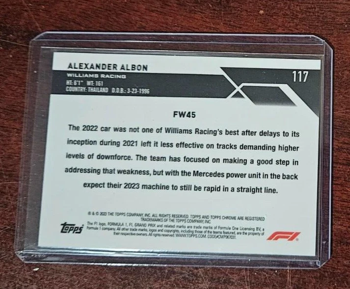 2023 Topps Chrome Formula 1 Alexander Albon #117 02/15 - Image 2 of 2