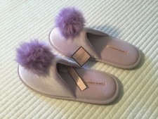 Victoria  s Secret Lilac Soft Poms Slide-On SLIPPERS LARGE 9-10 BRAND NEW w/TAGS