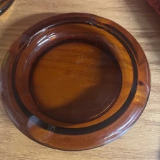 Vintage Glass Amber Brown Large Heavy 8" Ashtray Cigar Mid Century Modern