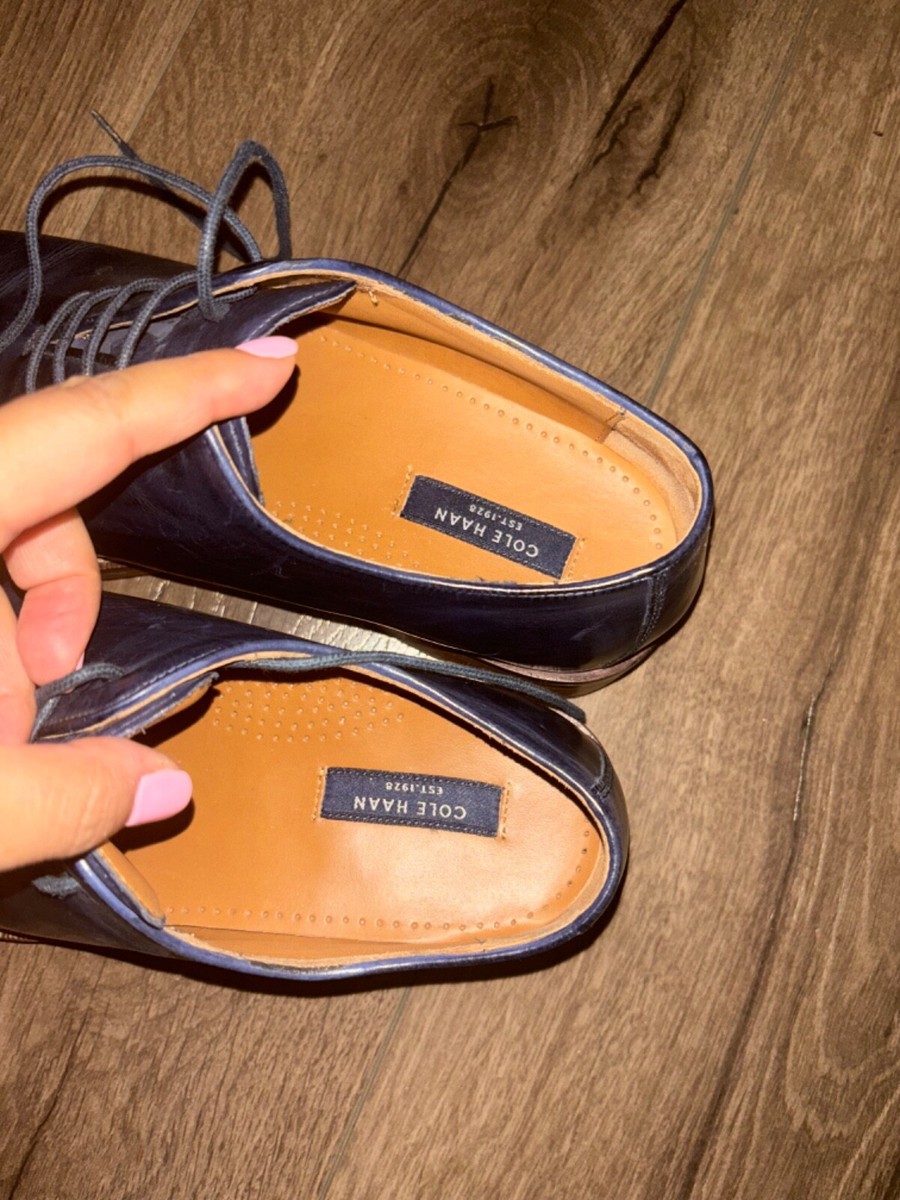 Cole Haan Williams Postman Plain Navy Blue Leather Oxfords  display picture 3